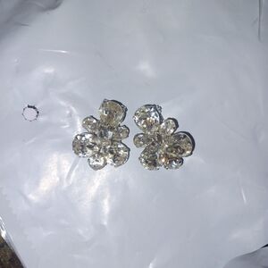 Pair of vintage Eisenberg Rhodium Fur Clips 1.25" x 1" Eggs and oval